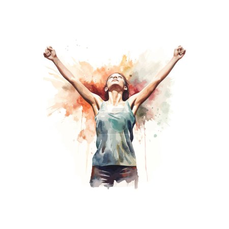 Victorious Woman in Watercolor Style. Vector illustration design.