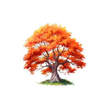 Ilustración de Árbol de otoño vibrante acuarela. Diseño de ilustración vectorial. - Imagen libre de derechos