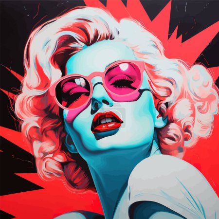 Pop Art Style Woman with Pink Sunglasses. Vector illustration design.