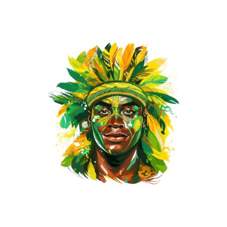 Vibrant Watercolor Portrait of Man with Feather Headdress. Vector illustration design.