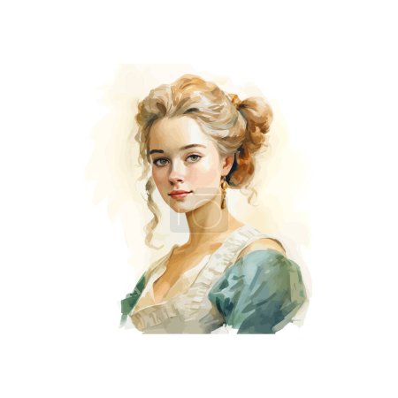 Elegant Young Woman in Classical Portrait Painting. Vector illustration design.
