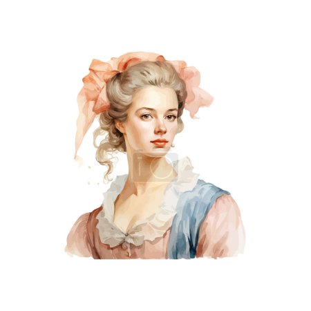 Classical Portrait of Lady with Pink Ribbon Headdress. Vector illustration design.