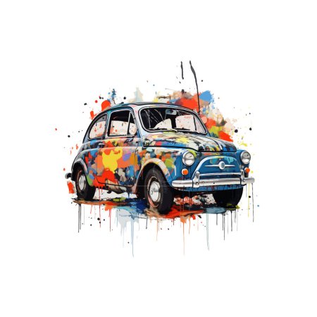 Illustration for Vintage Car in Colorful Watercolor Splashes. Vector illustration design. - Royalty Free Image