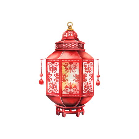Téléchargez les illustrations : Élégante lanterne chinoise rouge sur pied. Illustration vectorielle. - en licence libre de droit