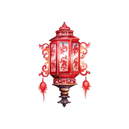 Lanterne chinoise rouge traditionnelle isolée. Illustration vectorielle.