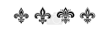 Set of Four Fleur-de-Lis Symbols in Black. Vector illustration design.