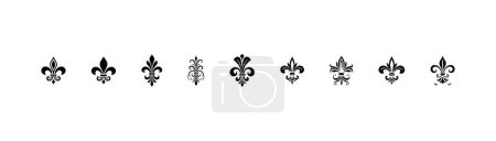 Ilustración de Series of Eight Black Fleur-de-Lis Designs (en inglés). Diseño de ilustración vectorial. - Imagen libre de derechos