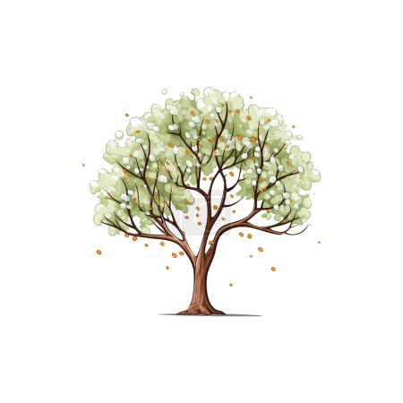 Flourishing Tree with Green Leaves and Golden Orbs. Vector illustration design.