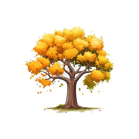 Ilustración de Árbol de otoño exuberante con dosel amarillo vibrante. Diseño de ilustración vectorial. - Imagen libre de derechos