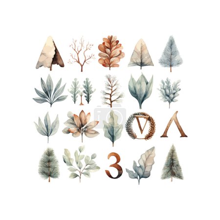 Assorted Watercolor Forest Elements Collection. Vector illustration design.