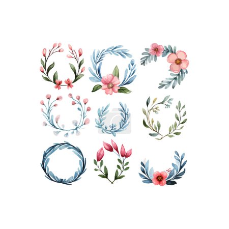 Vibrant Watercolor Floral Wreaths Collection. Vector illustration design.