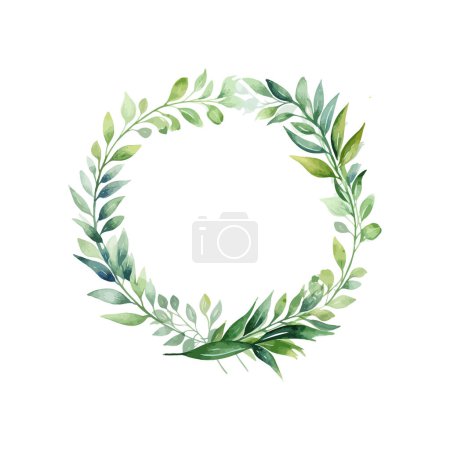 Elegant Green Watercolor Leaf Wreath. Vector illustration design.