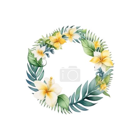 Tropical Watercolor Wreath with Yellow Flowers. Vector illustration design.