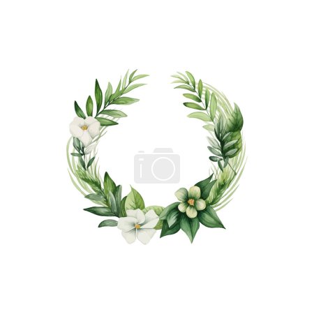 Elegant Watercolor Wreath with White Flowers. Vector illustration design.