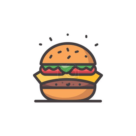 Burger de boeuf savoureux avec garnitures vibrantes. Illustration vectorielle.