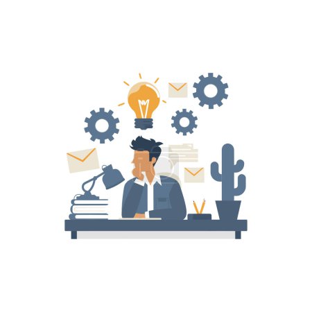 Man Generating Ideas in Productive Office Setting. Illustration vectorielle.