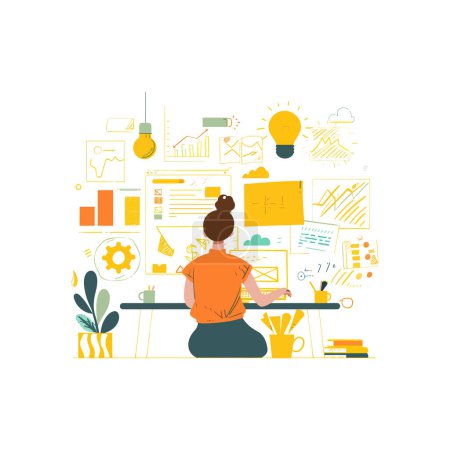 Illustration for Woman Planning Business Strategy at Workspace. Vector illustration design. - Royalty Free Image