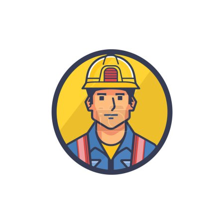Portrait d'un travailleur de la construction portant un casque de sécurité. Illustration vectorielle.