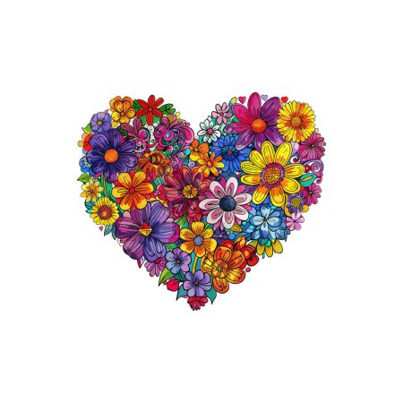 Téléchargez les illustrations : Coeur floral coloré. Illustration vectorielle. - en licence libre de droit