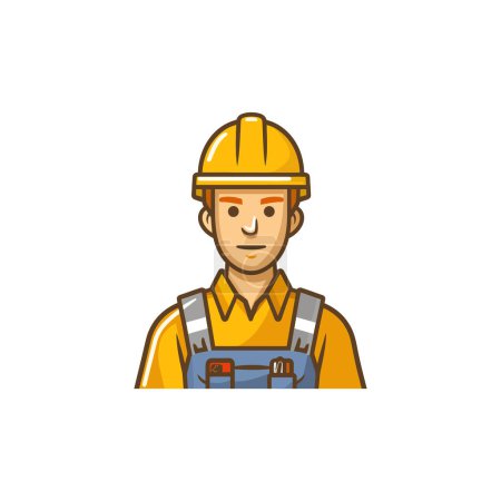 Lächelnder Bauarbeiter in gelber Schutzausrüstung. Vektor-Illustrationsdesign.