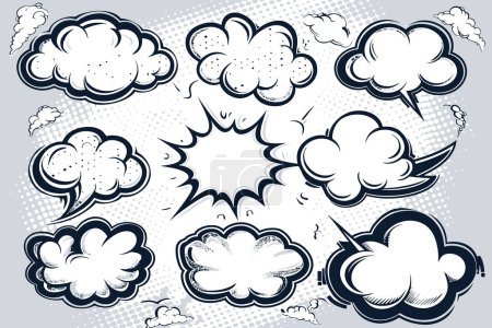 Comic Book Style Speech Bubbles on Dotted Background. Vector illustration design.