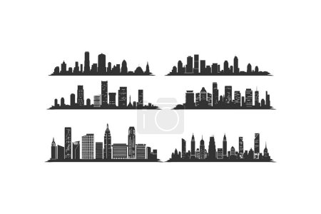Ilustración de Cuatro siluetas urbanas únicas en negro. Diseño de ilustración vectorial. - Imagen libre de derechos