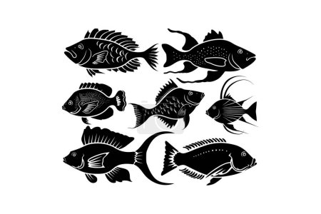 Black Silhouette Collection of Tropical Fish. Vector illustration design.