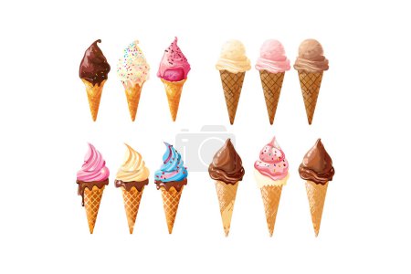 Illustration for Assorted Colorful Ice Cream Cones Collection. Vector illustration design. - Royalty Free Image