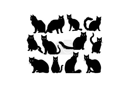 Collection de Silhouettes de Chat Noir en différentes Poses. Illustration vectorielle.