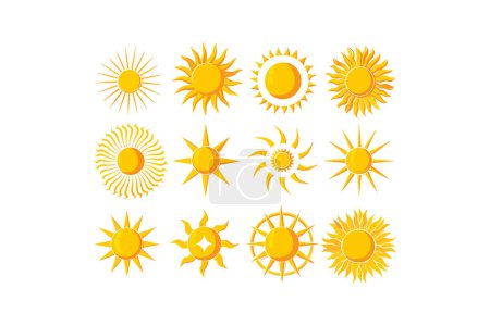 Sammlung von leuchtend gelber Sonne. Vektor-Illustrationsdesign.