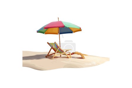 Colorful Beach Umbrella and Chair on Sandy Shore. Vector illustration design.