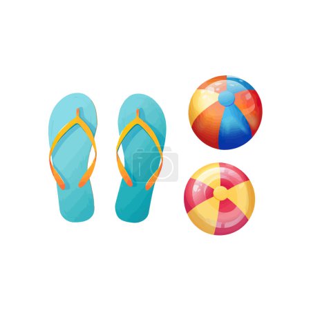 Summer Beach Essentials : Tongs et boules de plage. Illustration vectorielle.
