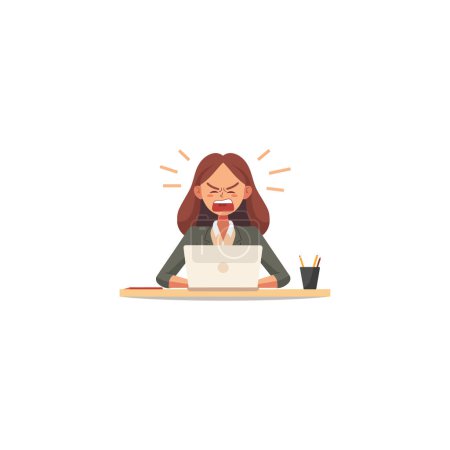 Frustrated Businesswoman Yelling at Laptop. Vector illustration design.