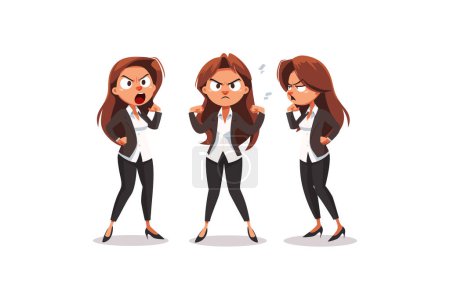 Three Expressions of a Businesswoman: Angry, Frustrated, Thinking. Vector illustration design.