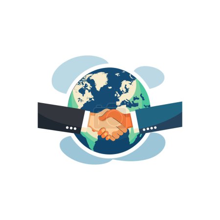 Téléchargez les illustrations : Une poignée de main du Partenariat mondial Encerclant la Terre. Illustration vectorielle. - en licence libre de droit