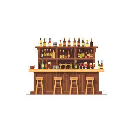 Contador de bar completamente surtido con varias bebidas. Diseño de ilustración vectorial.