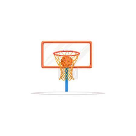Basketballkorb mit Ball im Netz. Vektor-Illustrationsdesign.