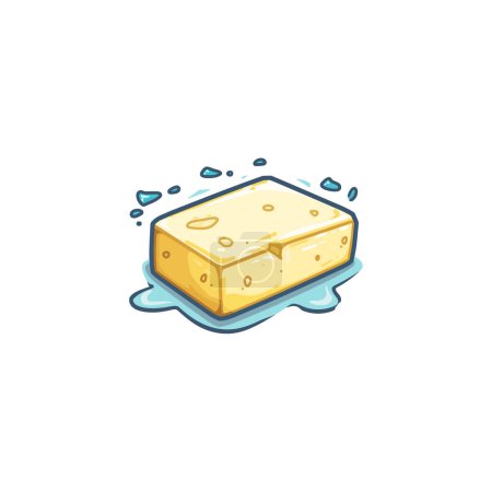 Melting Yellow Cheese Block with Dripping Water. Vector illustration design.