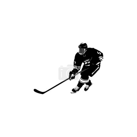 Schwarze Silhouette eines Eishockeyspielers mit Puck. Vektor-Illustrationsdesign.