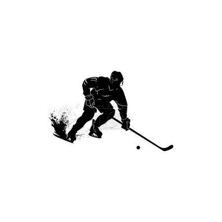 Silhouette dynamique de joueur de hockey sur glace en action. Illustration vectorielle.
