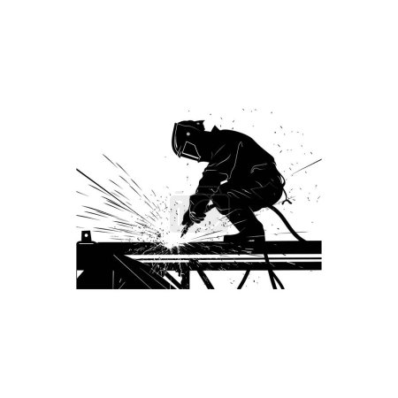 Silhouette of Welder Working with Intense Sparks. Vector illustration design.