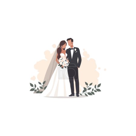 Mariage de mariée et de fiancé élégant. Illustration vectorielle.