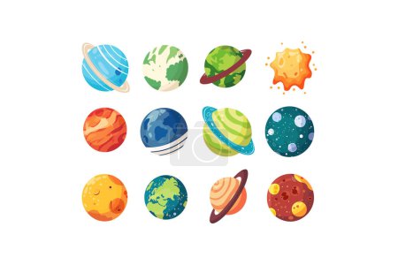 Colorful Assortment of Cartoon Planets. Vector illustration design.