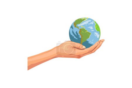 Hand Gently Holding a Small Earth Globe. Vector illustration design.