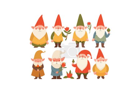 Collection of Cartoon Garden Gnomes. Vector illustration design.