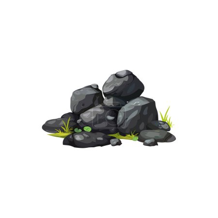 Pile de roches sombres avec herbe verte. Illustration vectorielle.
