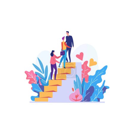 Family Climbing Steps Together. Vector illustration design.