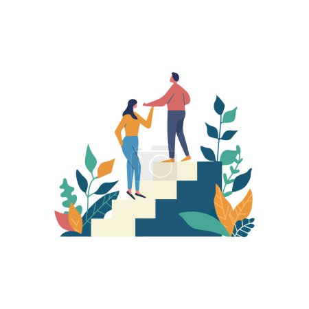 Couple Climbing Stairs Toward Success. Vector illustration design.