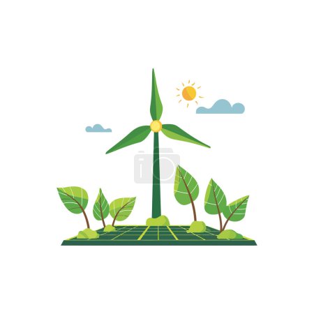 Sustainable Energy Concept with Wind Turbine and Solar Grid. Vector illustration design.