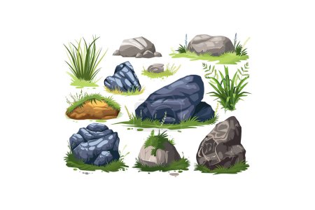 Surtido de rocas y hierba. Diseño de ilustración vectorial.